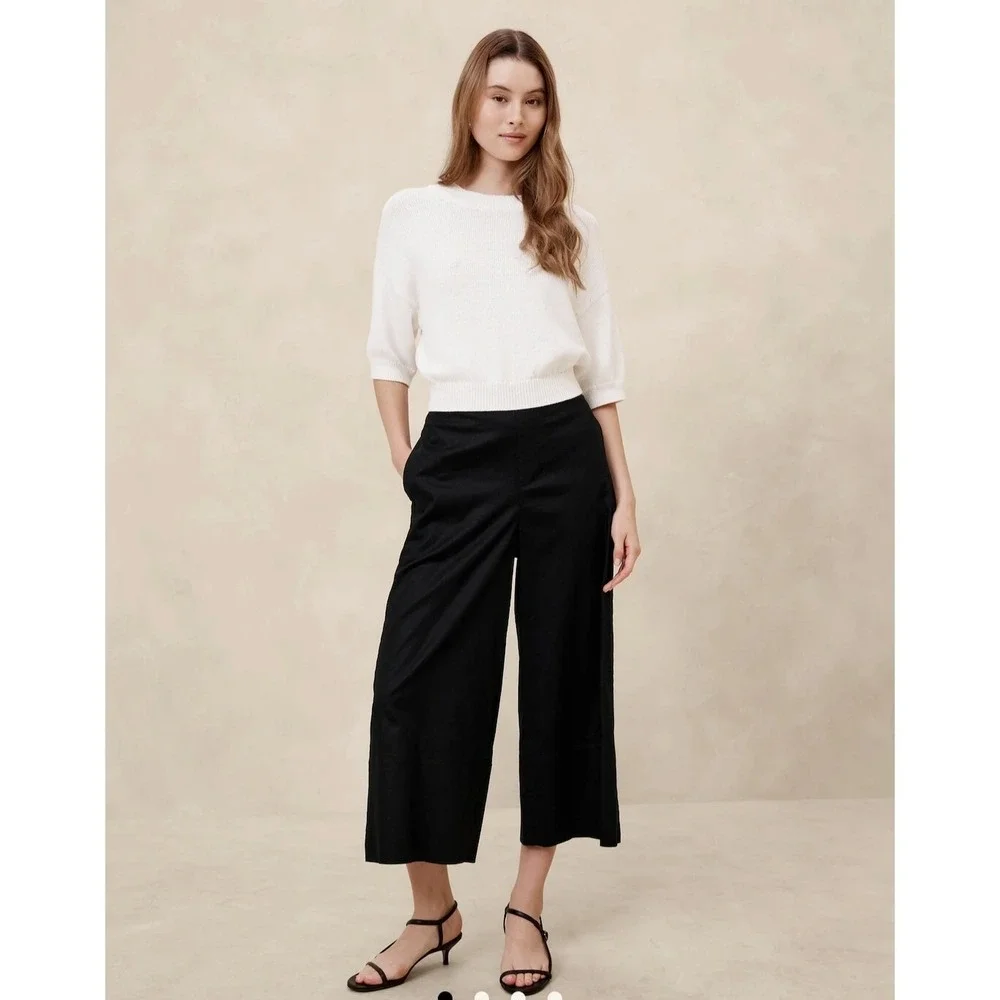 New‎ Banana Republic Pants XXL Linen Blend Wide Leg Cropped Flowy Black Vacation